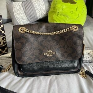 Coach Brown & Black Signature Chain Shoulder Bag